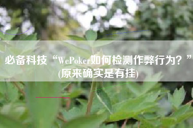 必备科技“WePoker如何检测作弊行为？”(原来确实是有挂)