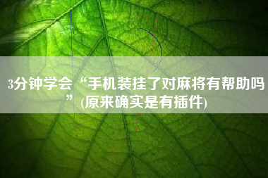 3分钟学会“手机装挂了对麻将有帮助吗”(原来确实是有插件)